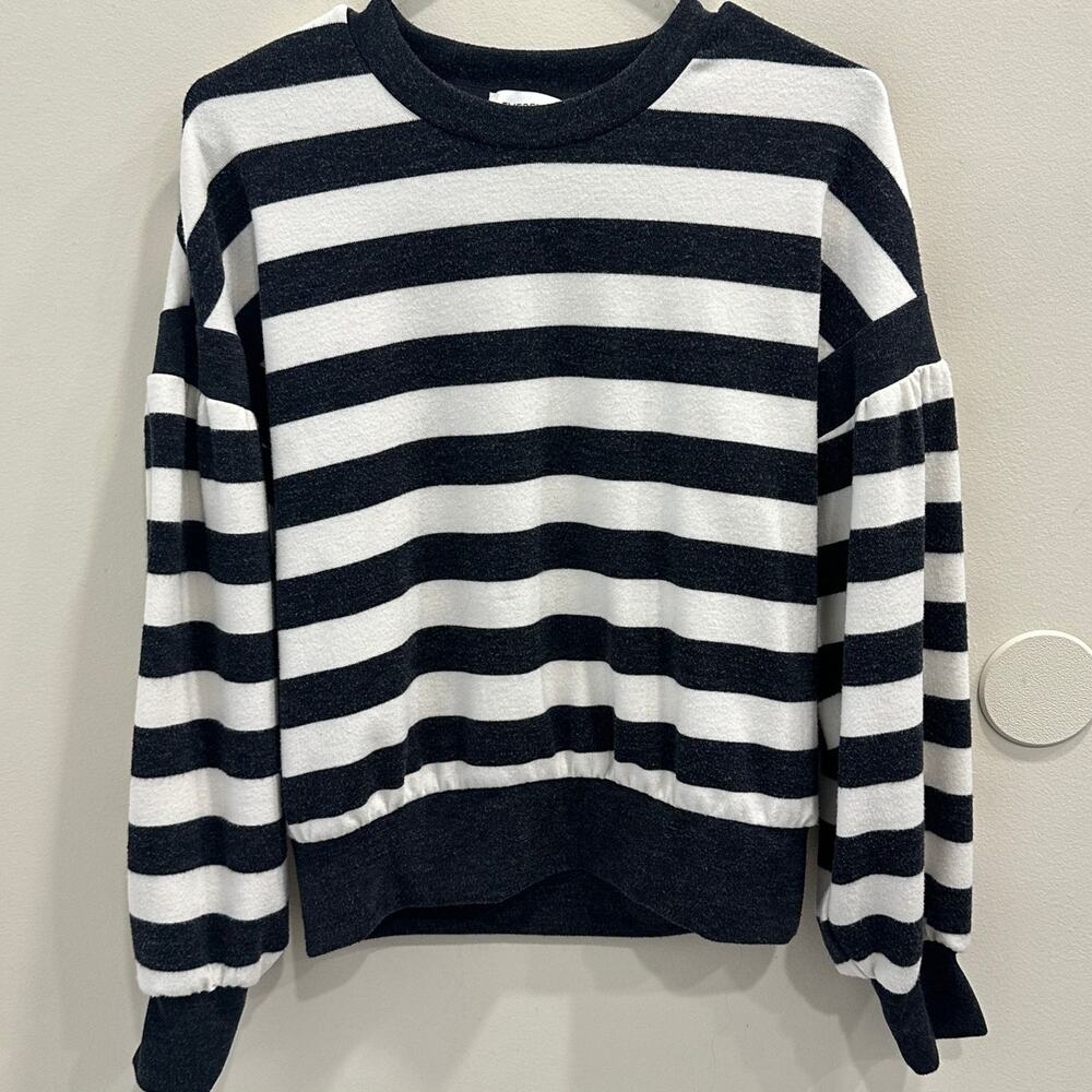 Evereve Gray White‎ Jana Brushed Striped Balloon Drop Sleeve Pullover Sweater XS